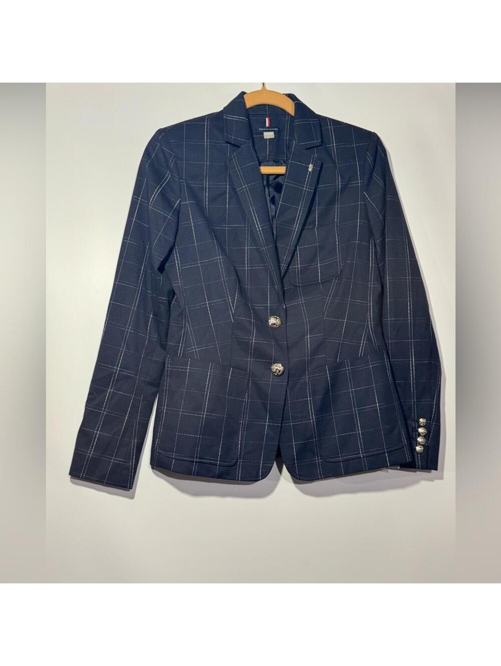 Tommy Hilfiger Women's Navy Blue Plaid Blazer Size 4